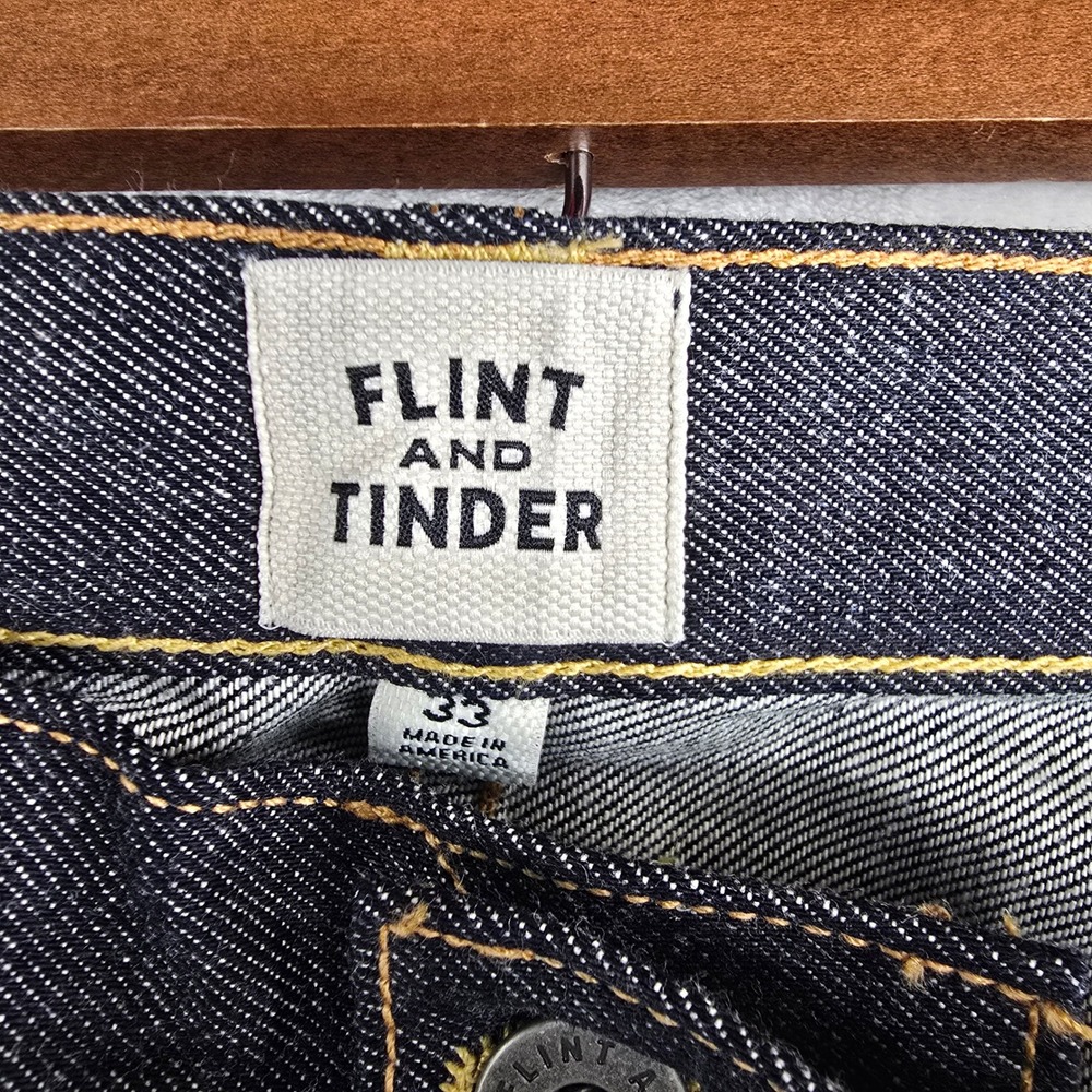Flint and Tinder 33x32 Mens Raw Denim Slim Fit Dark Wash Jeans Made in America‎ - Picture 3 of 11